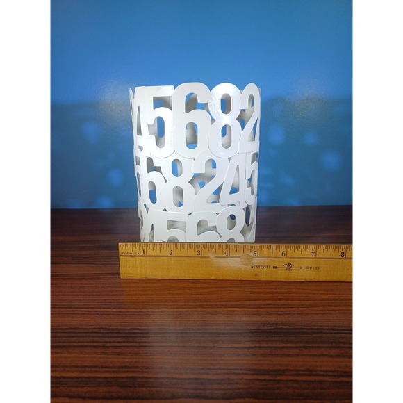 White Metal Numbers Mini Trash Can/ Candle Holder - Picture 5 of 13